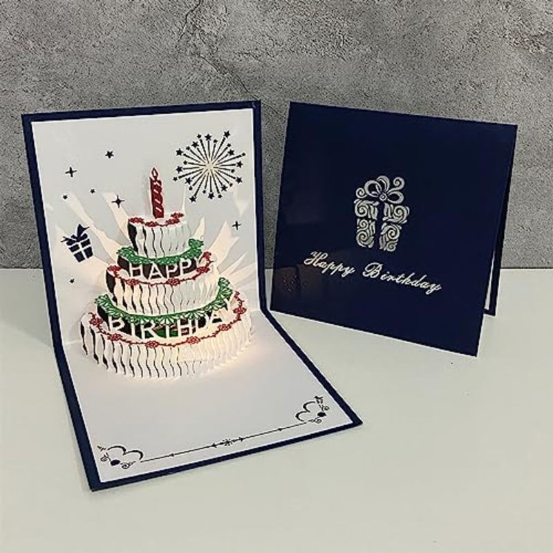 3D Birthday Cards, Folded Cake Greeting Card Warm LED Light Postcards Happy Birthday Music Pop Up Cards with Button Control, Gifts for Mom, Wife, Lover, Sister, Boy, Girl, and Friends 1 pack - Image 5