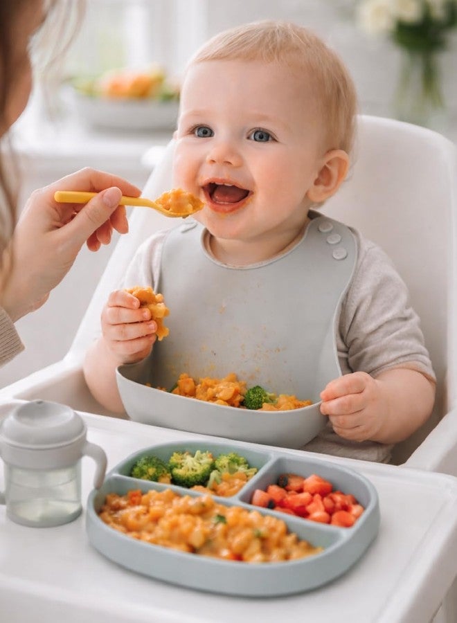 SGMVK Silicone Baby Bib for Babies & Toddlers 6–36 Months, Waterproof BPA Free Feeding Bib with Adjustable Neck Strap, Food Catcher Pocket, Soft Washable Reusable Bib for Boys & Girls (BIB GREY) - Image 5