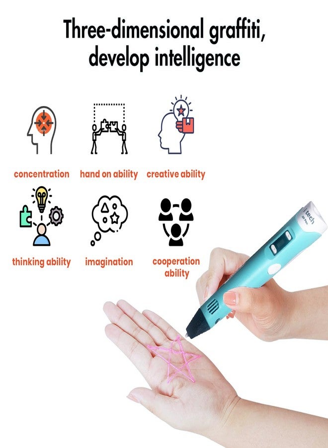 WOL 3D WOL3D iTech Blue Magic 3D Pen with 12 Color PLA Filament Set, OLED Display, Adjustable Speed, Temperature Control, USB Powered 3D Printing Drawing Pen for Kids, Adults, DIY Art & Crafts - Image 4