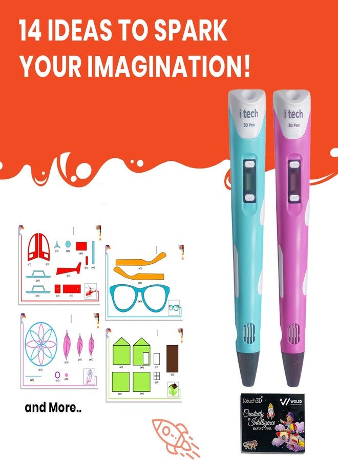 WOL 3D WOL3D iTech Blue Magic 3D Pen with 12 Color PLA Filament Set, OLED Display, Adjustable Speed, Temperature Control, USB Powered 3D Printing Drawing Pen for Kids, Adults, DIY Art & Crafts - Image 3