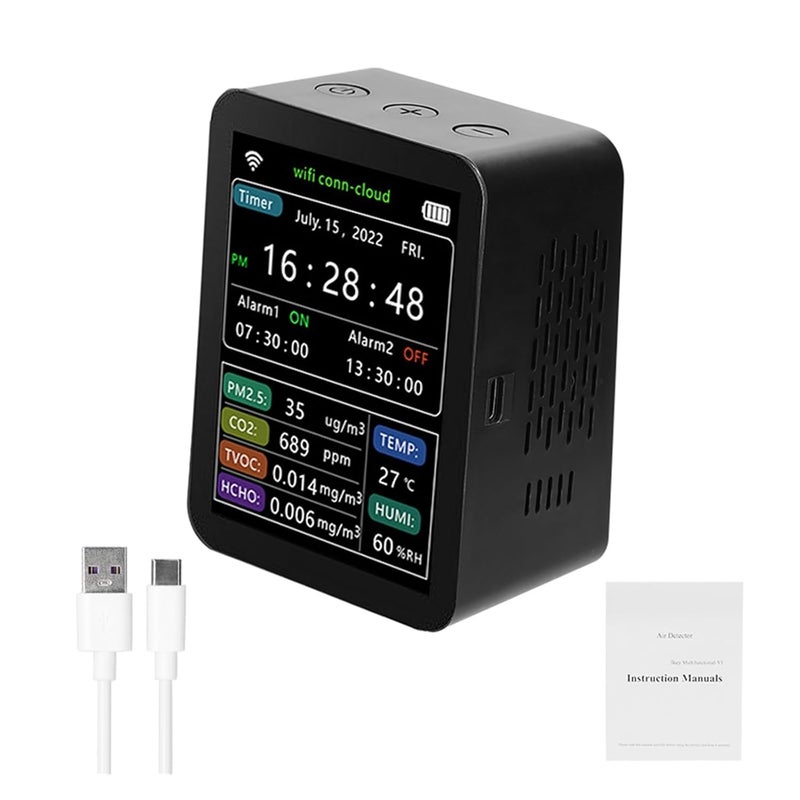 Air Quality Monitor, CO2 Meter Gas Detector Analyzer Air Quality Carbon Dioxide Detector Air Detector Intelligent Air Quality Air Pollution Monitor(6 in 1 Type 3) - Image 1