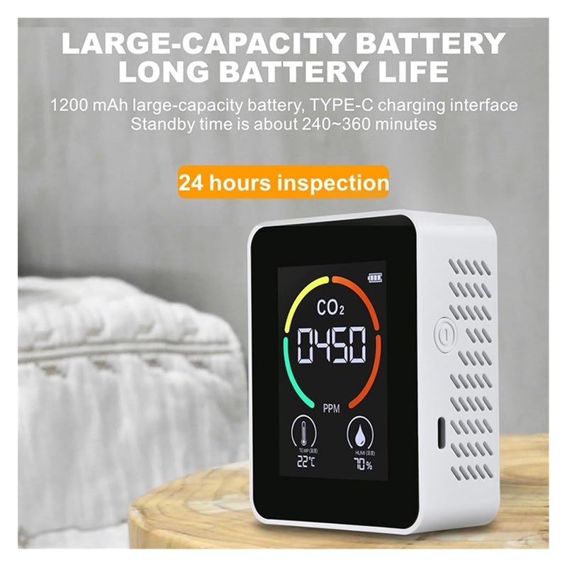 Air Quality Monitor, CO2 Meter Gas Detector Analyzer Air Quality Carbon Dioxide Detector Air Detector Intelligent Air Quality Air Pollution Monitor(6 in 1 Type 3) - Image 2