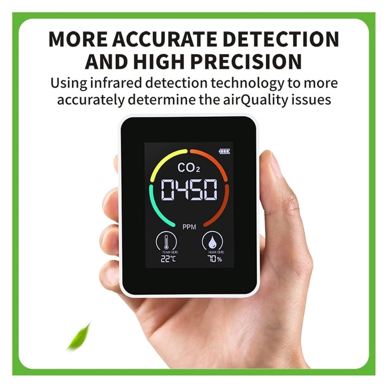 Air Quality Monitor, CO2 Meter Gas Detector Analyzer Air Quality Carbon Dioxide Detector Air Detector Intelligent Air Quality Air Pollution Monitor(6 in 1 Type 3) - Image 3
