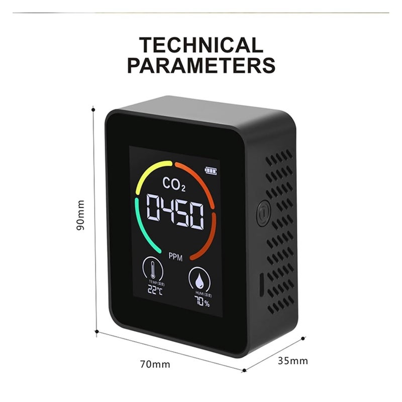 Air Quality Monitor, CO2 Meter Gas Detector Analyzer Air Quality Carbon Dioxide Detector Air Detector Intelligent Air Quality Air Pollution Monitor(6 in 1 Type 3) - Image 4