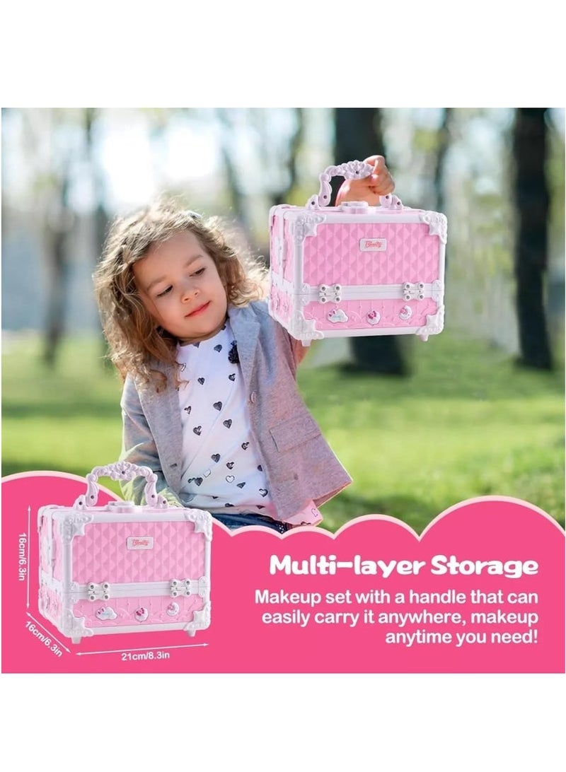 Makeup Set for Girls, Washable Cosmetic Kit, Makeup Box Suitcase Includes Lipstick/ Eyeshadows/ Nail Polish/ Stickers, Kid Toy Gift - Image 4