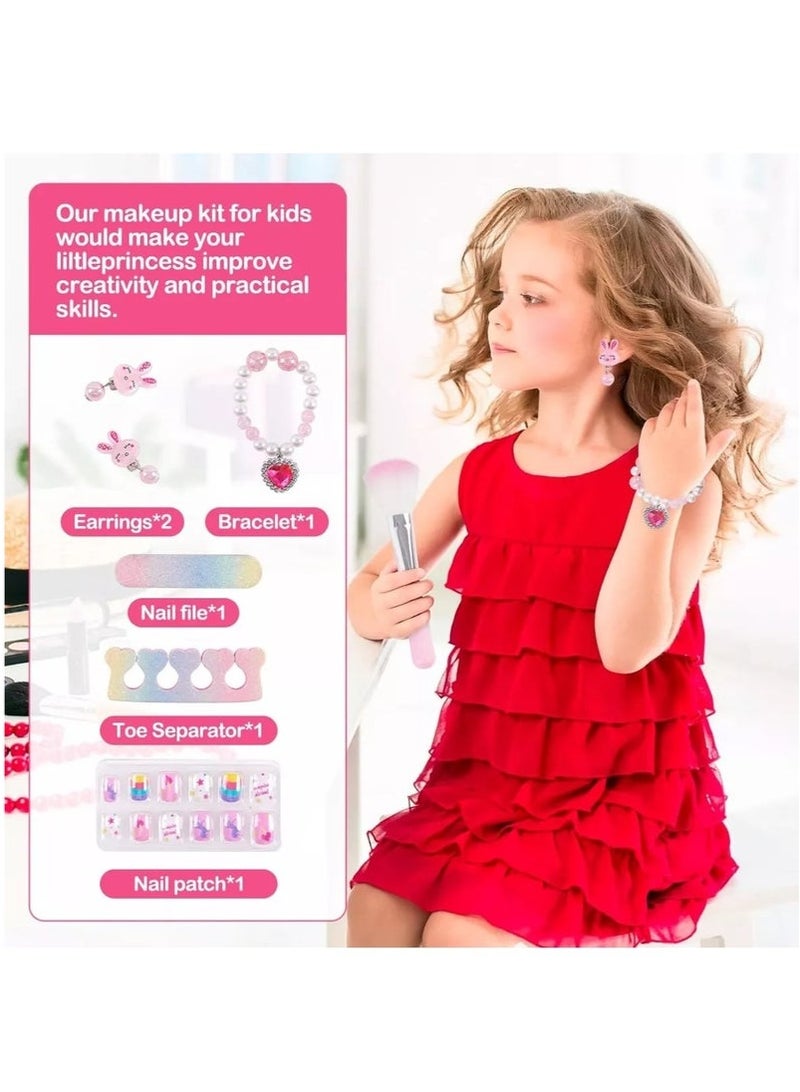 Makeup Set for Girls, Washable Cosmetic Kit, Makeup Box Suitcase Includes Lipstick/ Eyeshadows/ Nail Polish/ Stickers, Kid Toy Gift - Image 5