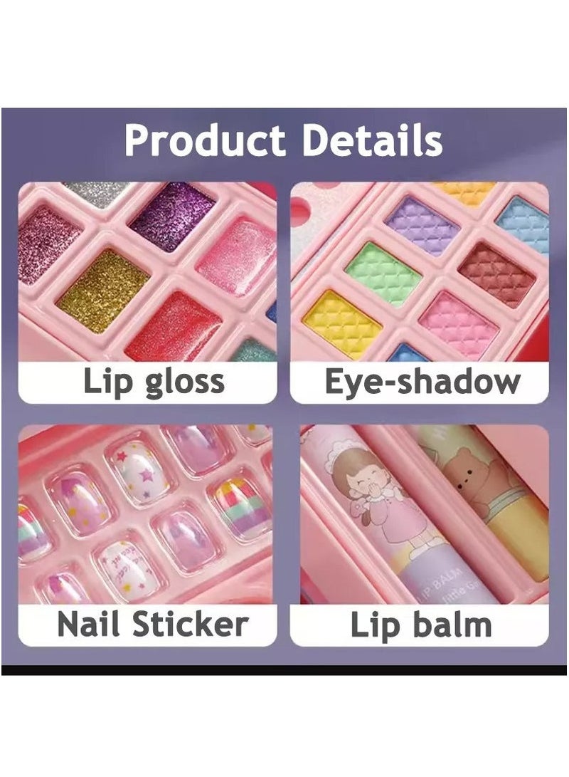 Makeup Set for Girls, Washable Cosmetic Kit, Makeup Box Suitcase Includes Lipstick/ Eyeshadows/ Nail Polish/ Stickers, Kid Toy Gift - Image 3