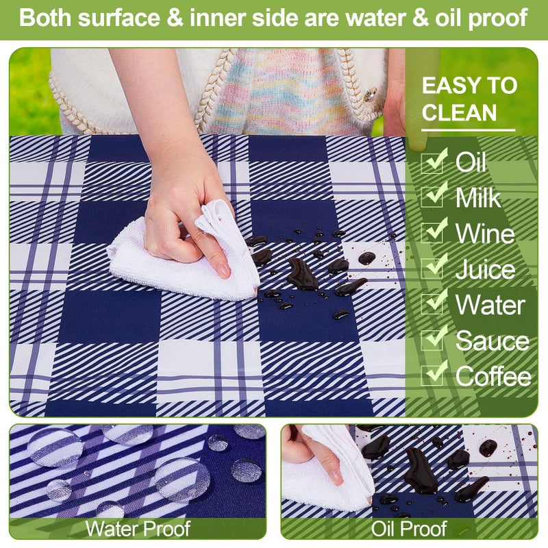 Play Tailor Picnic Table Cover with Bench Covers Camping Essentials Waterproof Windproof Camping Tablecloth with Drawstring Bag, Fitted Rectangle Tables and Seats, 72in, Blue Checkered - Image 3