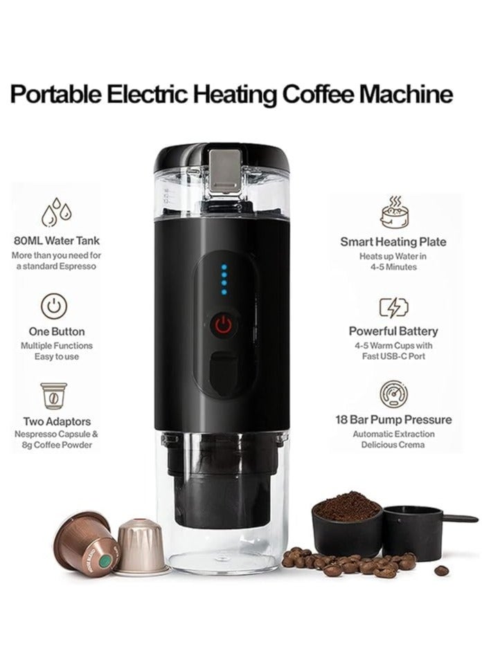 ADAK MiniSpresso Electric Portable Espresso Maker - Built-in Battery, 18-Bar Pressure, Fully Automatic One-Click Coffee Machine for Hot and Cold Brew((BLACK) - Image 4