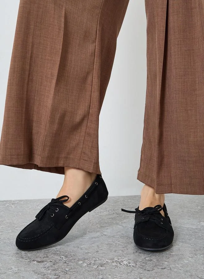 Styli Black Suede Look Boat Shoes