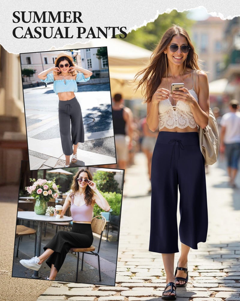 ZOOSIXX Soft Black Pajama Pants for Women, Wide Leg Comfy Casual Lounge Yoga Capri Pants 22'' / 30'' - Image 3