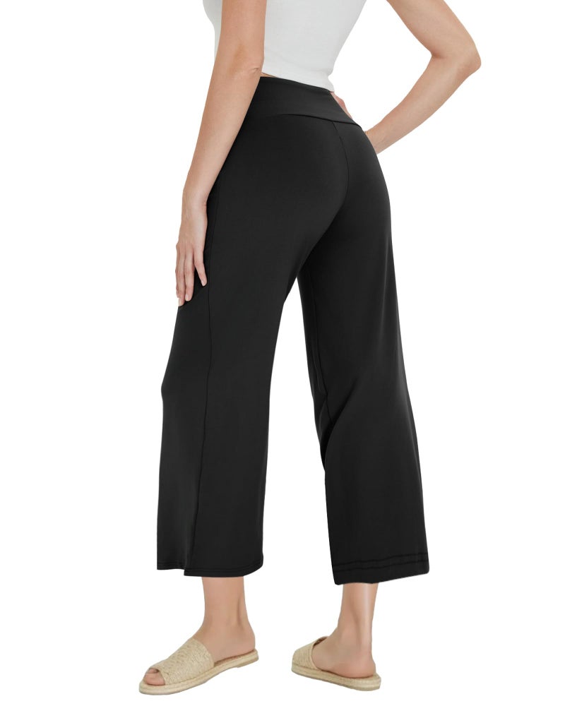 ZOOSIXX Soft Black Pajama Pants for Women, Wide Leg Comfy Casual Lounge Yoga Capri Pants 22'' / 30'' - Image 2
