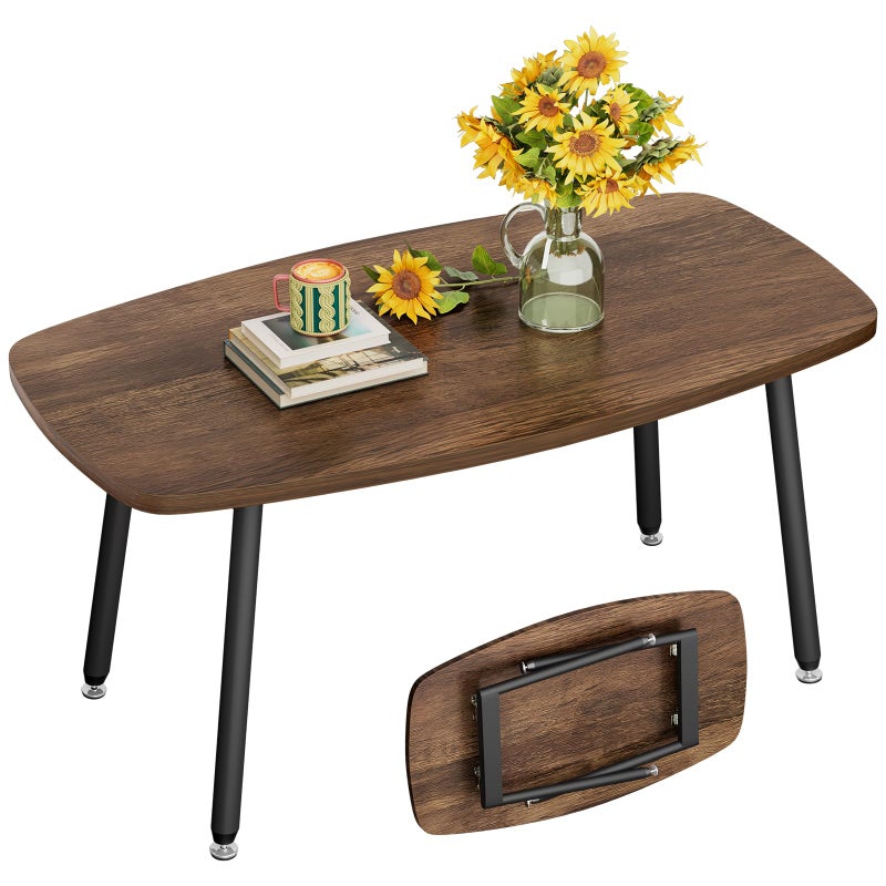 WOHOMO Folding Coffee Table for Small Spaces, No Assembly Farmhouse Portable Living Room Table, Walnut 39.3x19.6x17.7 Inch - Image 1