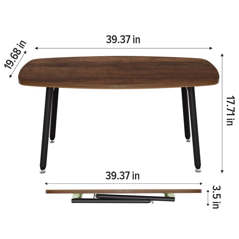 WOHOMO Folding Coffee Table for Small Spaces, No Assembly Farmhouse Portable Living Room Table, Walnut 39.3x19.6x17.7 Inch - Image 2