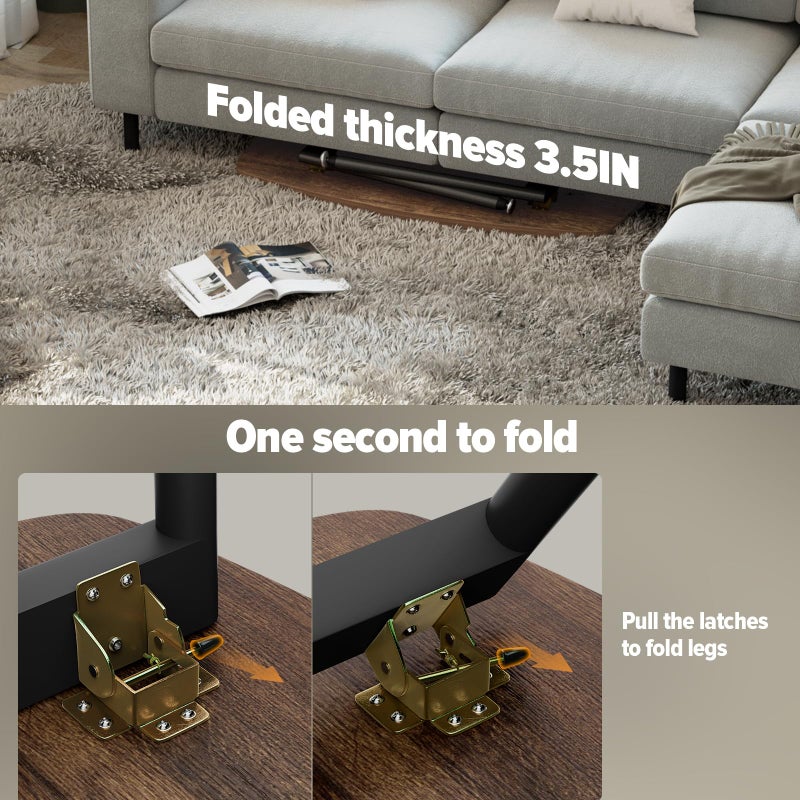 WOHOMO Folding Coffee Table for Small Spaces, No Assembly Farmhouse Portable Living Room Table, Walnut 39.3x19.6x17.7 Inch - Image 5