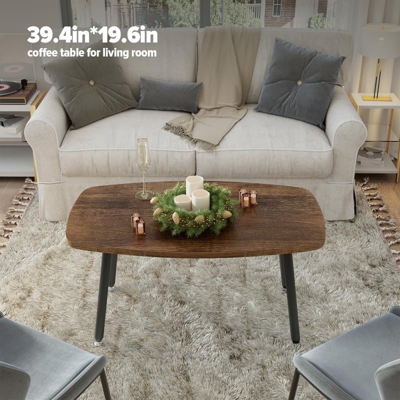 WOHOMO Folding Coffee Table for Small Spaces, No Assembly Farmhouse Portable Living Room Table, Walnut 39.3x19.6x17.7 Inch - Image 3