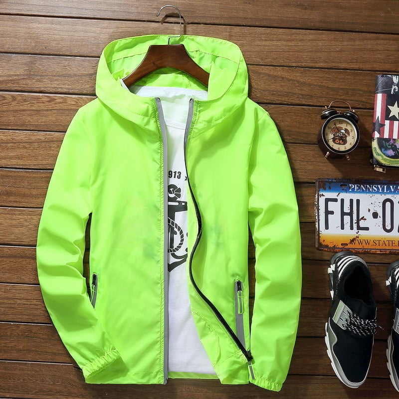 Generic Summer Casual Jacket Mens Oversize Lightweight Couple Windbreaker 615 fluorescent green 