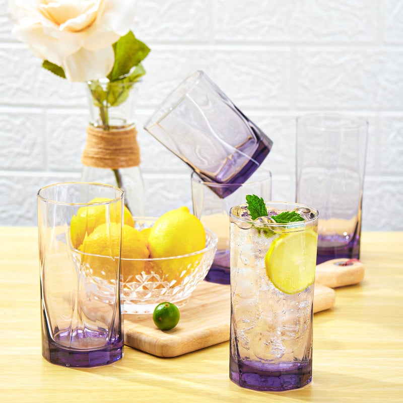 CREATIVELAND Geometric Shapes Glass Drinking Glasses Set of 6, 13.5 OZ Solid Purple Color Glass Tumbler Glassware for Water, Juice, Different Options for Home, Restaurant, Hotel, Bar - Image 5