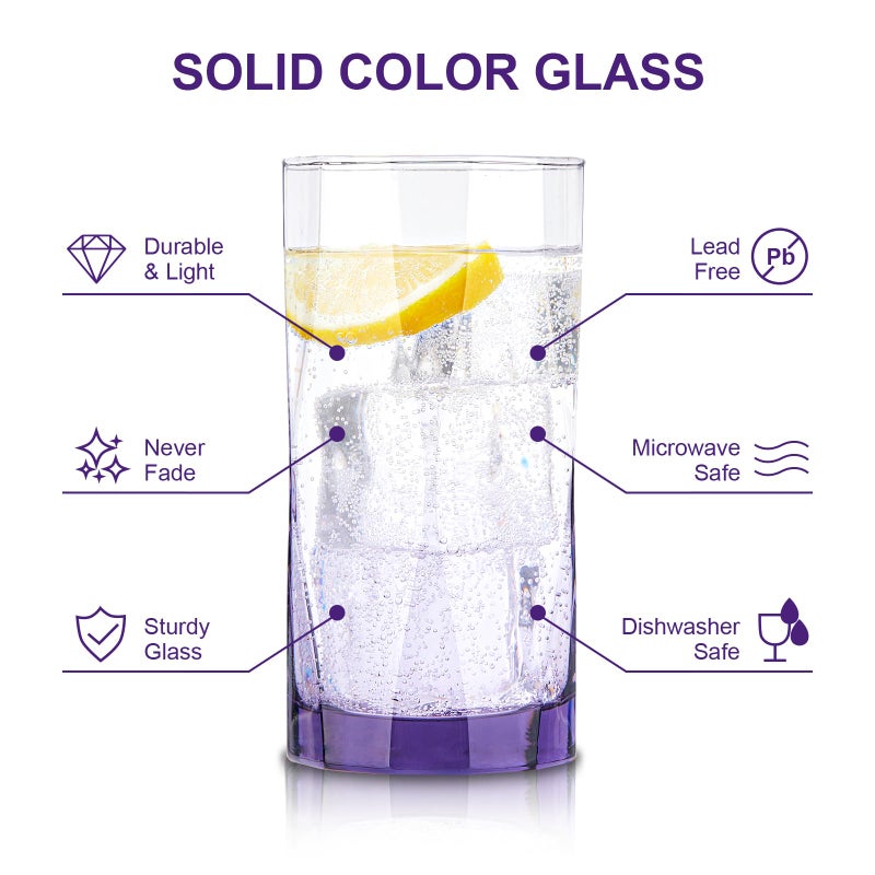 CREATIVELAND Geometric Shapes Glass Drinking Glasses Set of 6, 13.5 OZ Solid Purple Color Glass Tumbler Glassware for Water, Juice, Different Options for Home, Restaurant, Hotel, Bar - Image 3