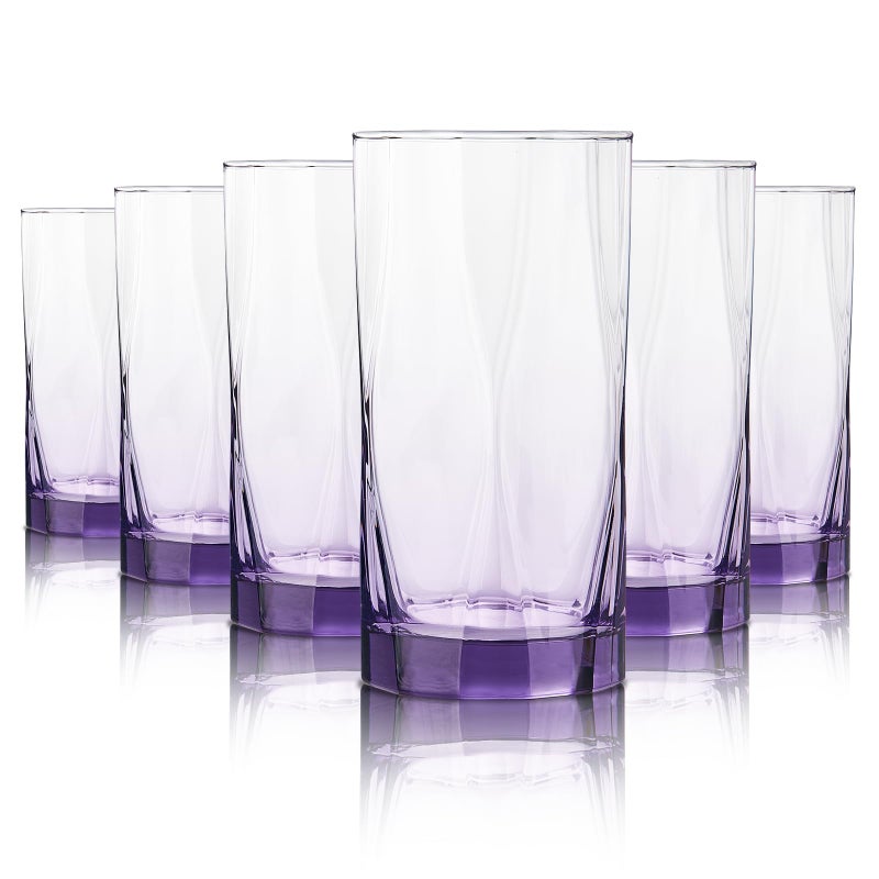 CREATIVELAND Geometric Shapes Glass Drinking Glasses Set of 6, 13.5 OZ Solid Purple Color Glass Tumbler Glassware for Water, Juice, Different Options for Home, Restaurant, Hotel, Bar - Image 1