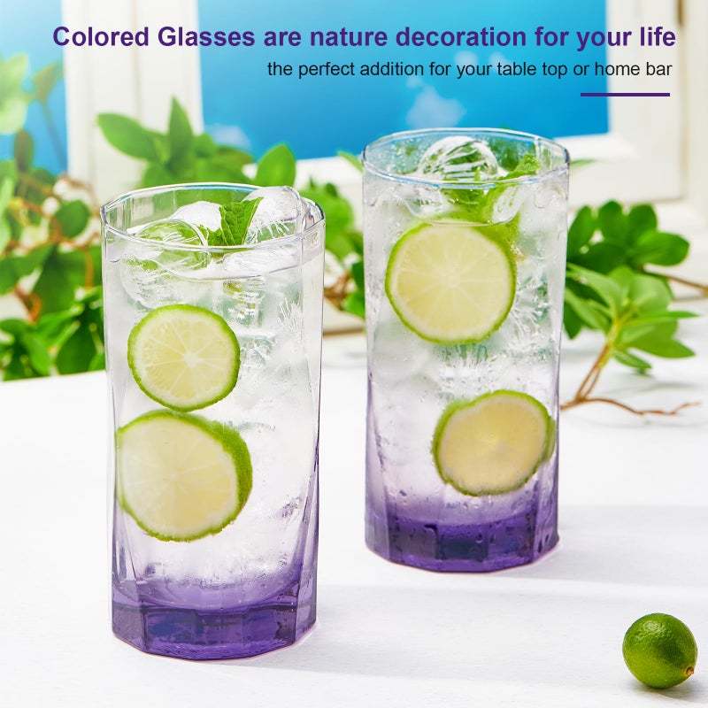CREATIVELAND Geometric Shapes Glass Drinking Glasses Set of 6, 13.5 OZ Solid Purple Color Glass Tumbler Glassware for Water, Juice, Different Options for Home, Restaurant, Hotel, Bar - Image 4