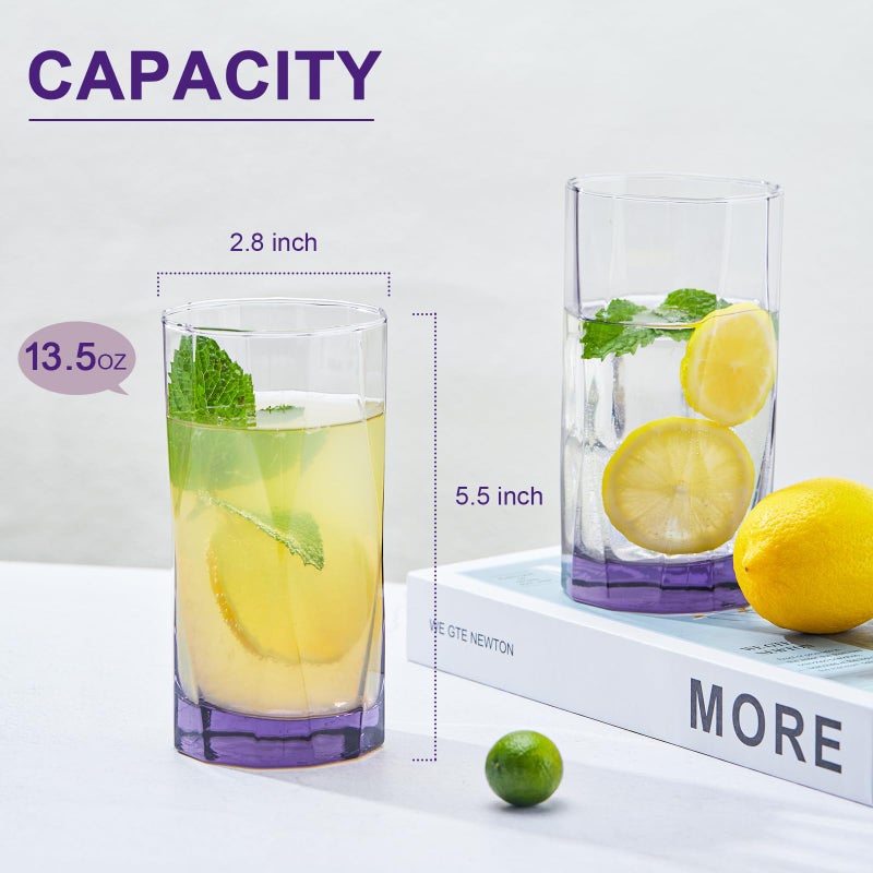 CREATIVELAND Geometric Shapes Glass Drinking Glasses Set of 6, 13.5 OZ Solid Purple Color Glass Tumbler Glassware for Water, Juice, Different Options for Home, Restaurant, Hotel, Bar - Image 2