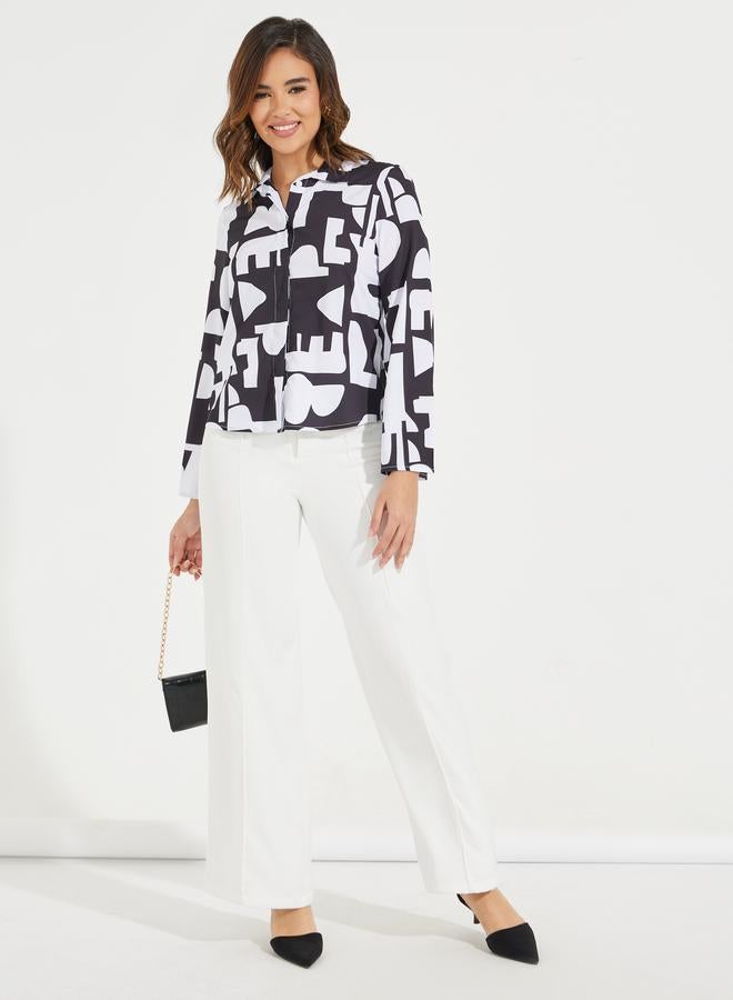 Styli Abstract Print Buttoned Shirt with Flared Sleeves  - Image 2