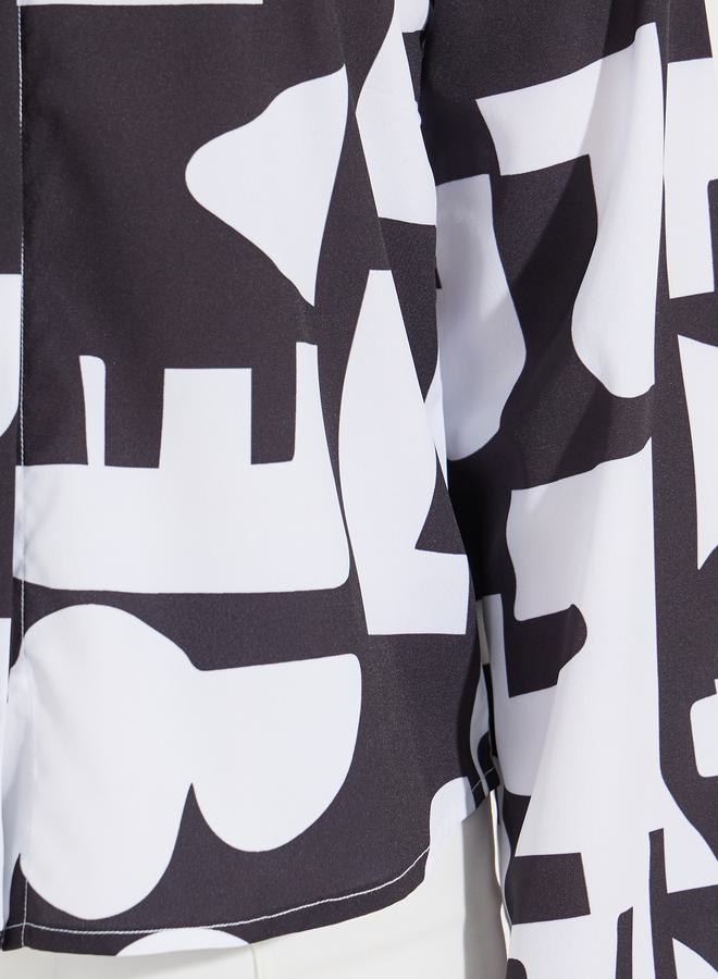 Styli Abstract Print Buttoned Shirt with Flared Sleeves  - Image 3
