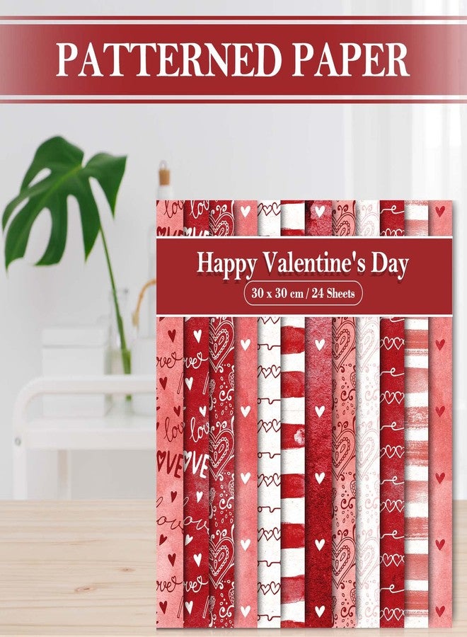 Whaline ورق نمط عيد الحب من واهلين 24 ورقة 11.8 × 11.8 بوصة ورق قلب حب مائي مزدوج الجوانب باللونين الأحمر والوردي لعمل بطاقات يدوية وألبومات صور، 12 تصميم - Image 4