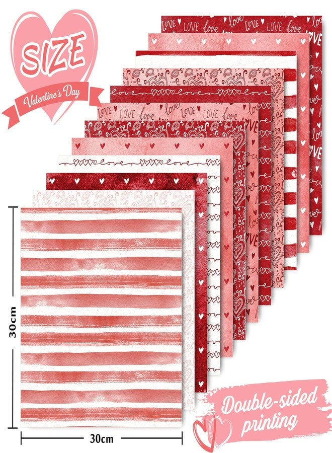 Whaline ورق نمط عيد الحب من واهلين 24 ورقة 11.8 × 11.8 بوصة ورق قلب حب مائي مزدوج الجوانب باللونين الأحمر والوردي لعمل بطاقات يدوية وألبومات صور، 12 تصميم - Image 2
