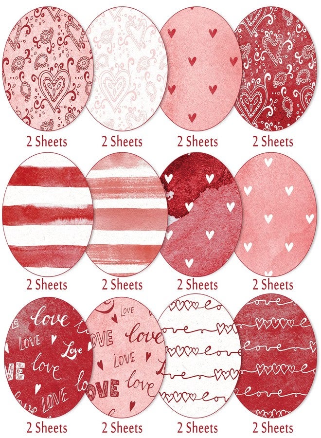 Whaline ورق نمط عيد الحب من واهلين 24 ورقة 11.8 × 11.8 بوصة ورق قلب حب مائي مزدوج الجوانب باللونين الأحمر والوردي لعمل بطاقات يدوية وألبومات صور، 12 تصميم - Image 3