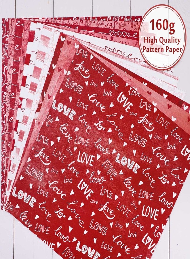 Whaline ورق نمط عيد الحب من واهلين 24 ورقة 11.8 × 11.8 بوصة ورق قلب حب مائي مزدوج الجوانب باللونين الأحمر والوردي لعمل بطاقات يدوية وألبومات صور، 12 تصميم - Image 5