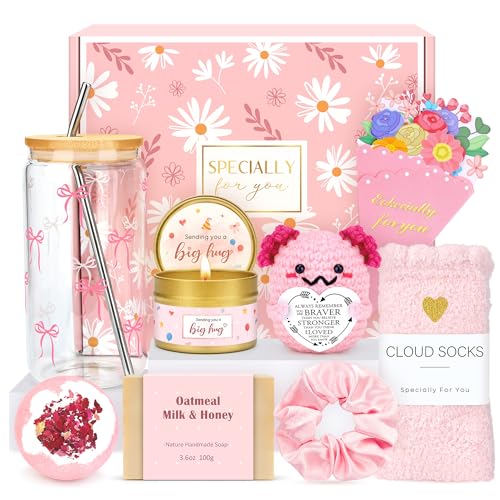 CHESACE Gift Baskets for Women Unique Birthday Gifts for Women Self Care Cheer Up Gifts Set Pick Me Up Gift Box for Woman Teen Girls Best Friend Sister Ladies Friendship Her - Inspirational Pink Present - Image 1