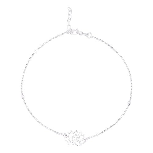 ZAVYA 925 Sterling Silver Designer Lotus Floral Rhodium Plated Adjustable Chain Anklet (Single) | Gift for Women & Girls | With Certificate of Authenticity & 925 Hallmark - Image 1