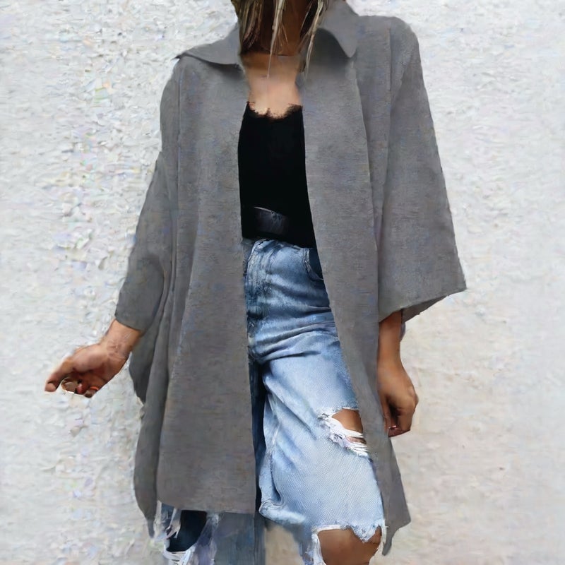 Women's Casual Open Front Single Button Trench Coat Jacket - Image 3