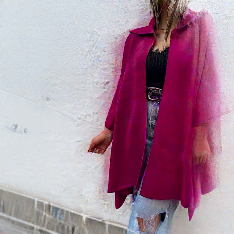Women's Casual Open Front Single Button Trench Coat Jacket - Image 2