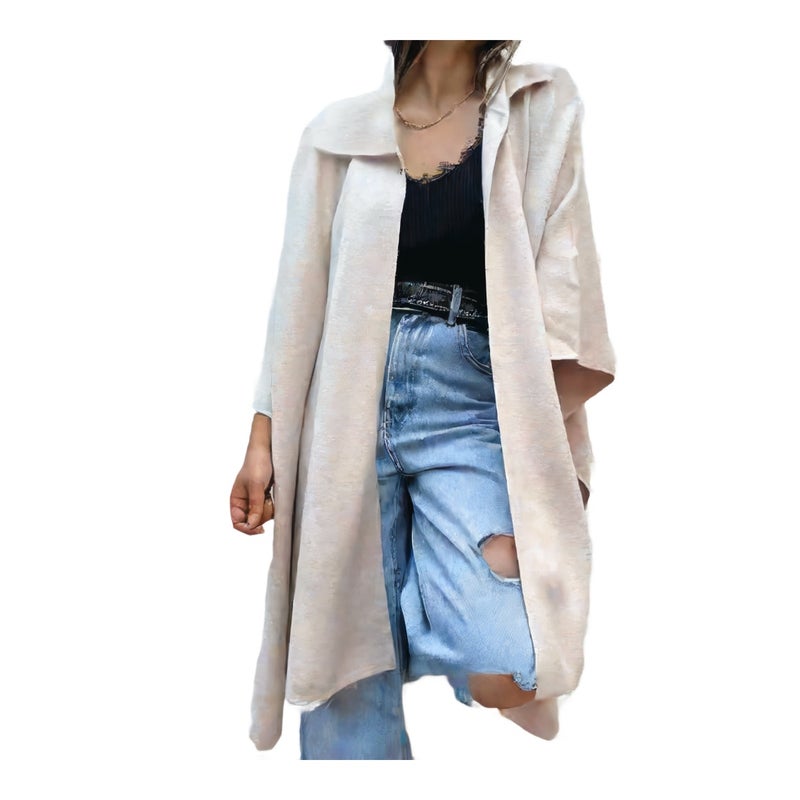 Women's Casual Open Front Single Button Trench Coat Jacket - Image 1