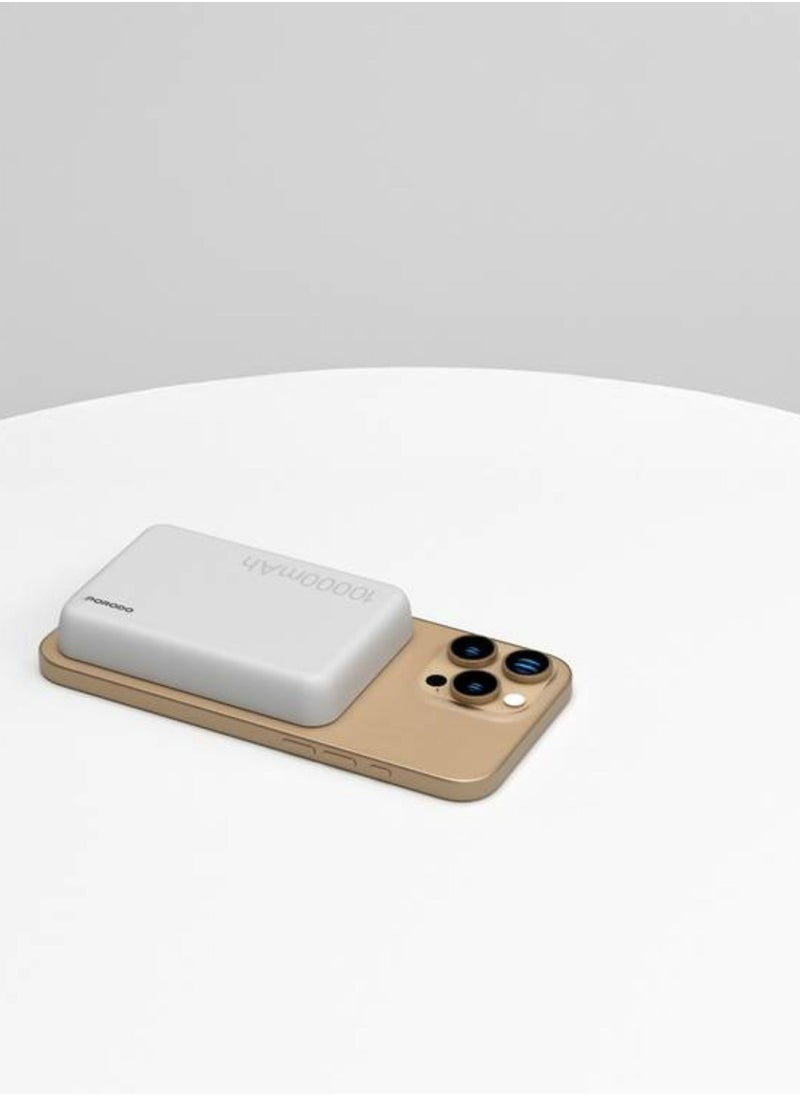 porodo - 10000mAh MagSafe Power Bank, Fast Charge, Portable & Compact Design, Type-C Input, Type-C & Wireless Outputs, 10° C-45° C Working Temperature, Strong Magnetic Hold, 20W Power Delivery - White - Image 1