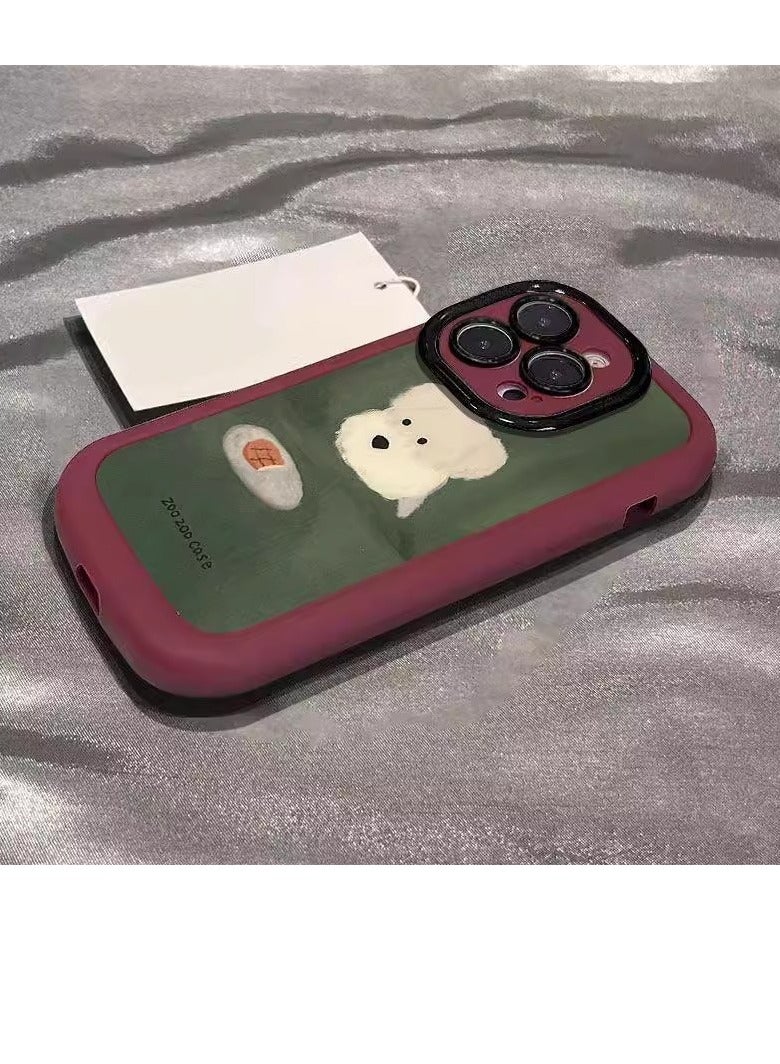 NIBEMINENT Oil Painting Beauty Dog Protective TPU Case Cover For iPhone 16, Wine Red