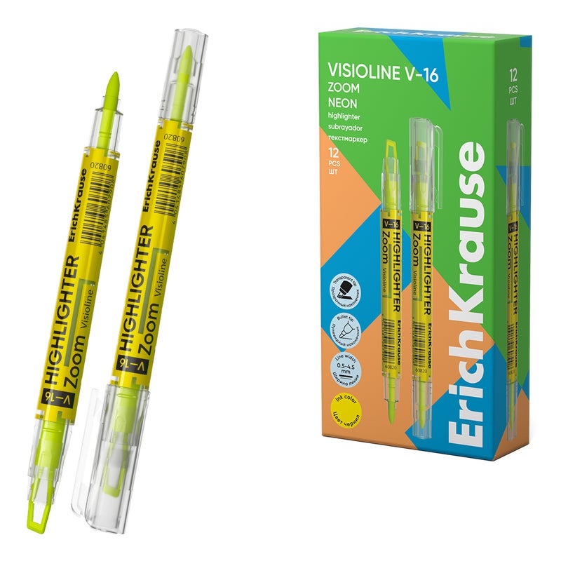 Double-Sided Highlighter Visioline V-16 Brush Neon Yellow Set of 12