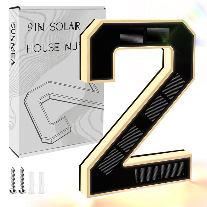 ISUNMEA 9 Inch Solar Lighted House Numbers for Outside Light Up Waterproof LED Address Numbers Signs for Houses Large Personalized Illuminated Exterior Modern House Numbers Light 2Black 9IN - Image 2