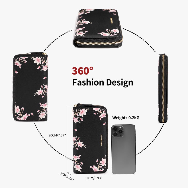 Pomelo Best Womens Wallet RFID Blocking Leather Multi Credit Card Zip Around Long Wallets Wristlet Large Capacity Travel for Ladies Black - Image 4