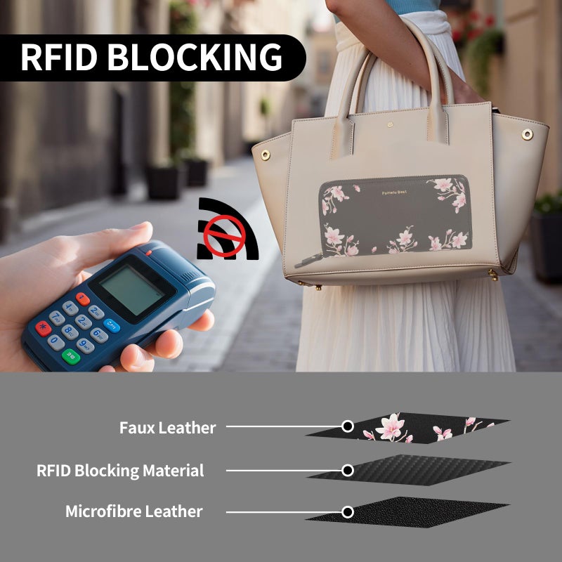 Pomelo Best Womens Wallet RFID Blocking Leather Multi Credit Card Zip Around Long Wallets Wristlet Large Capacity Travel for Ladies Black - Image 5