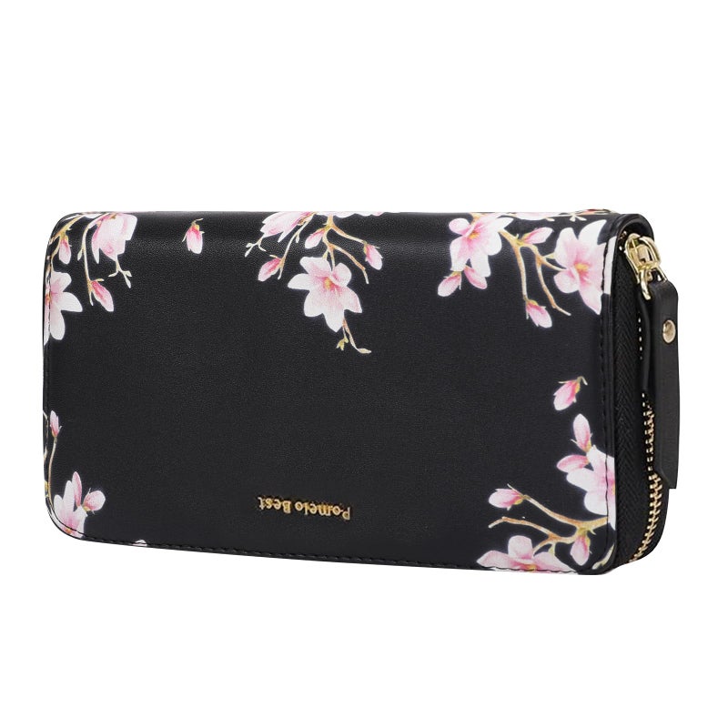Pomelo Best Womens Wallet RFID Blocking Leather Multi Credit Card Zip Around Long Wallets Wristlet Large Capacity Travel for Ladies Black - Image 1
