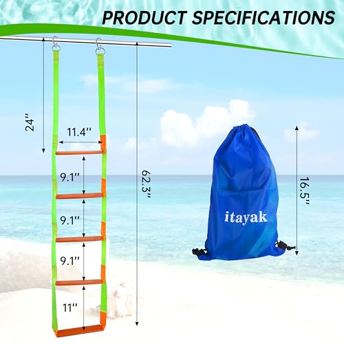 itayak Boat Rope Ladder, 5 Step Heavy Duty Climbing Boat Ladder for Inflatable Boats, Fishing Boats, Sailboats, Kayaks, Tree Houses, and Outdoor Activities (5 Step) - Image 2