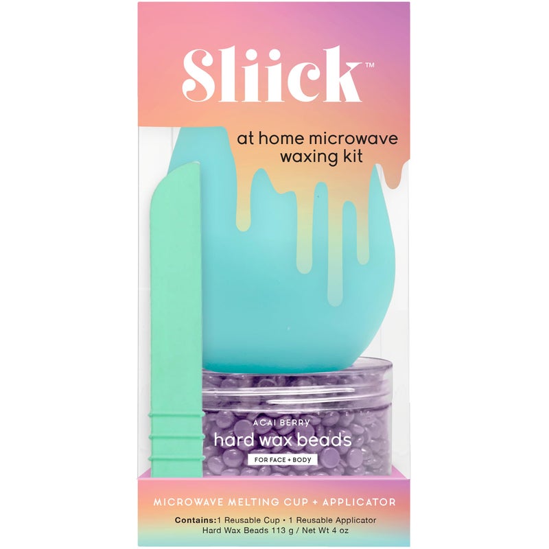 Sliick At Home Waxing Kit for Women â€“ Acai Berry Scent, Hard Wax Kit for Hair Removal, Microwave Melting Cup, Applicator & Beads, At Home Wax Set - Image 1