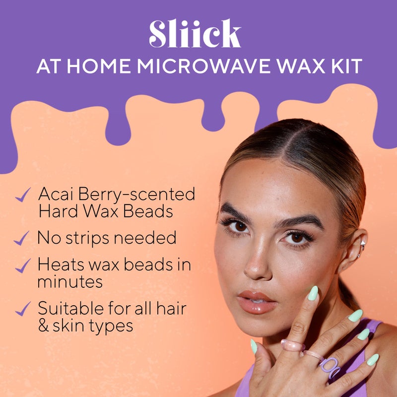 Sliick At Home Waxing Kit for Women â€“ Acai Berry Scent, Hard Wax Kit for Hair Removal, Microwave Melting Cup, Applicator & Beads, At Home Wax Set - Image 2