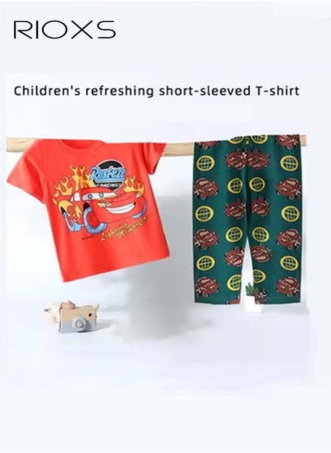RIOXS - Toddler Baby Boys Top and Short Sets Kids Short Sleeve Shirt Short Suits Cotton Outfits Summer Playwear - Image 1