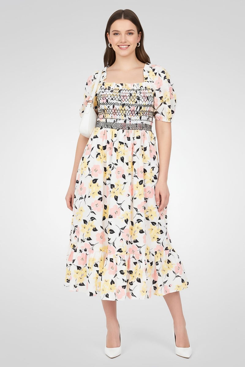 Kate Spade فستان كاجوال ميدي مزخرف بالورود للنساء، متعدد الألوان - Image 1