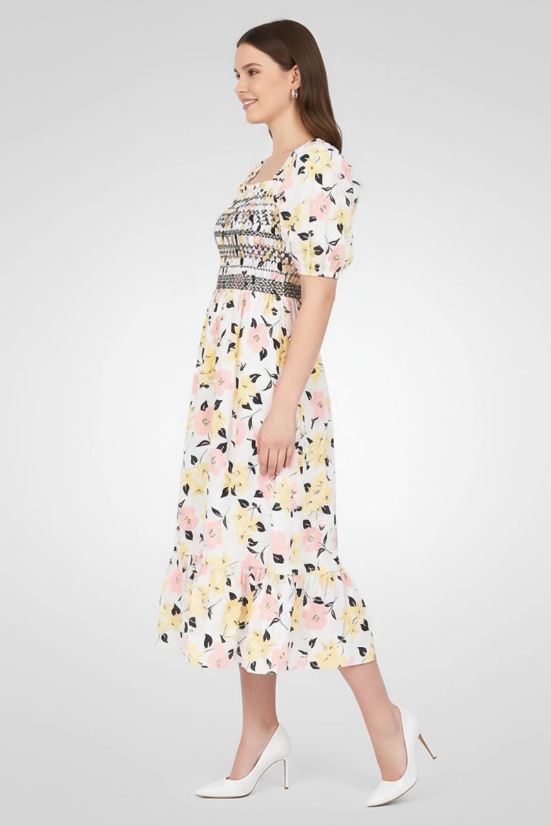 Kate Spade فستان كاجوال ميدي مزخرف بالورود للنساء، متعدد الألوان - Image 4